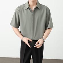 新中式夏薄款短袖衬衫男装港风潮流休闲宽松高级感暗扣衬衣半袖男