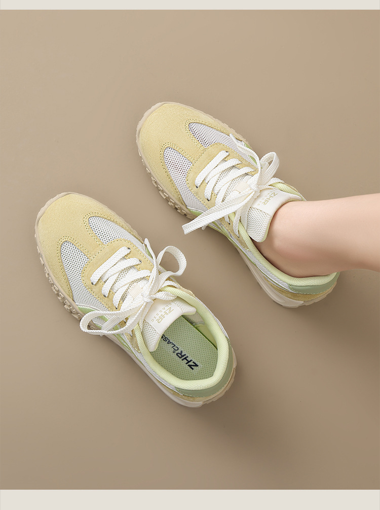 Giày sneaker nữ Agan lưới thoáng khí da heo đế mềm siêu nhẹ — AK225E vàng be chi tiết 24