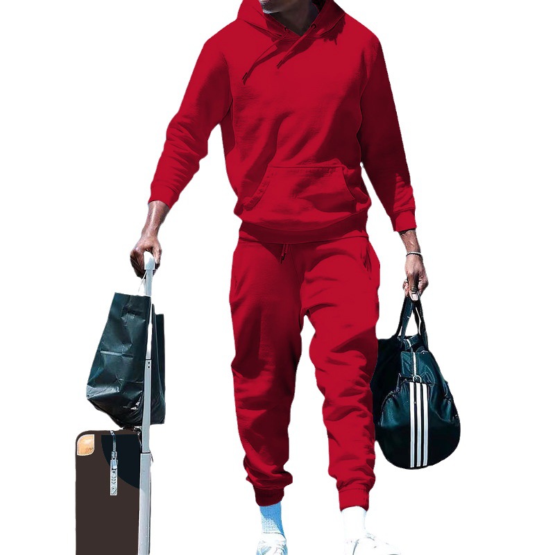 2023 estación independiente transfronteriza con capucha de lana forrada suéter de color sólido traje europeo y americano suelto casual de dos piezas ropa de hombre