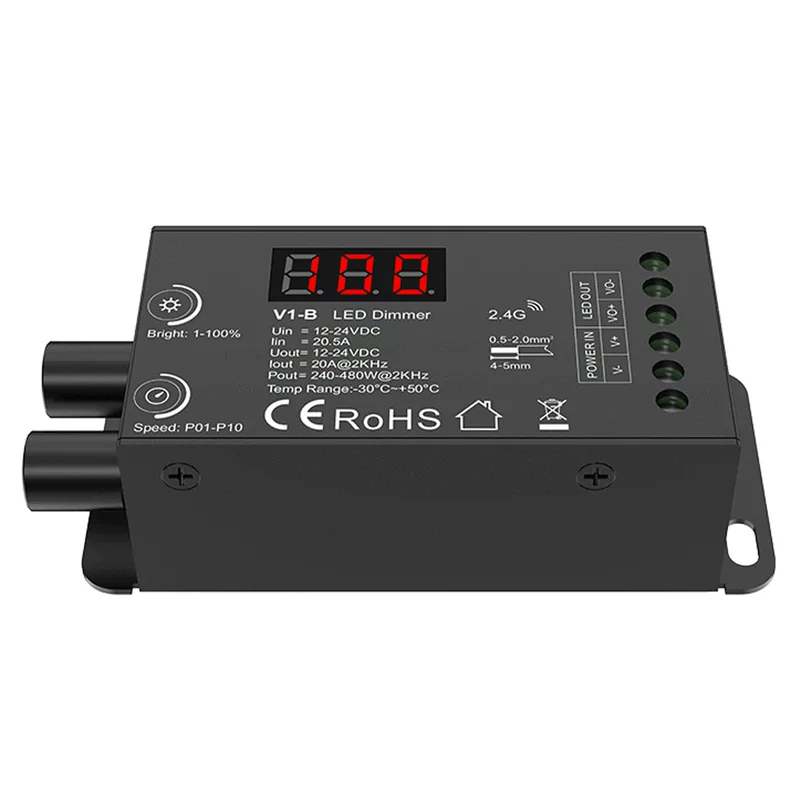 V1-B DC12-24V dual knob constant voltage LED dimmer digital display PWM frequency optional breathing gradient