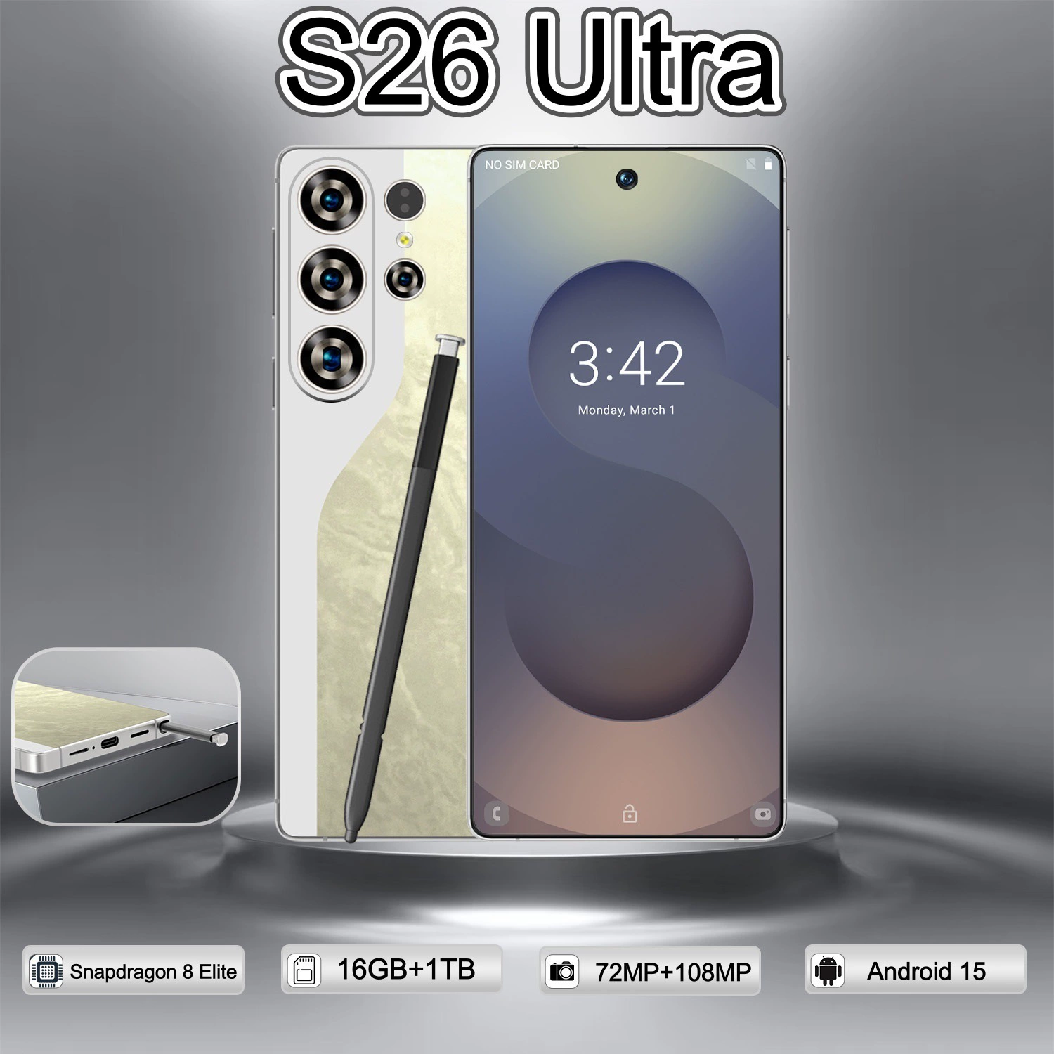 Кугу кроссбордер мобильный телефон S26 Ultra смартфон incell7.3 большой экран 3+64 всё в одном 4G