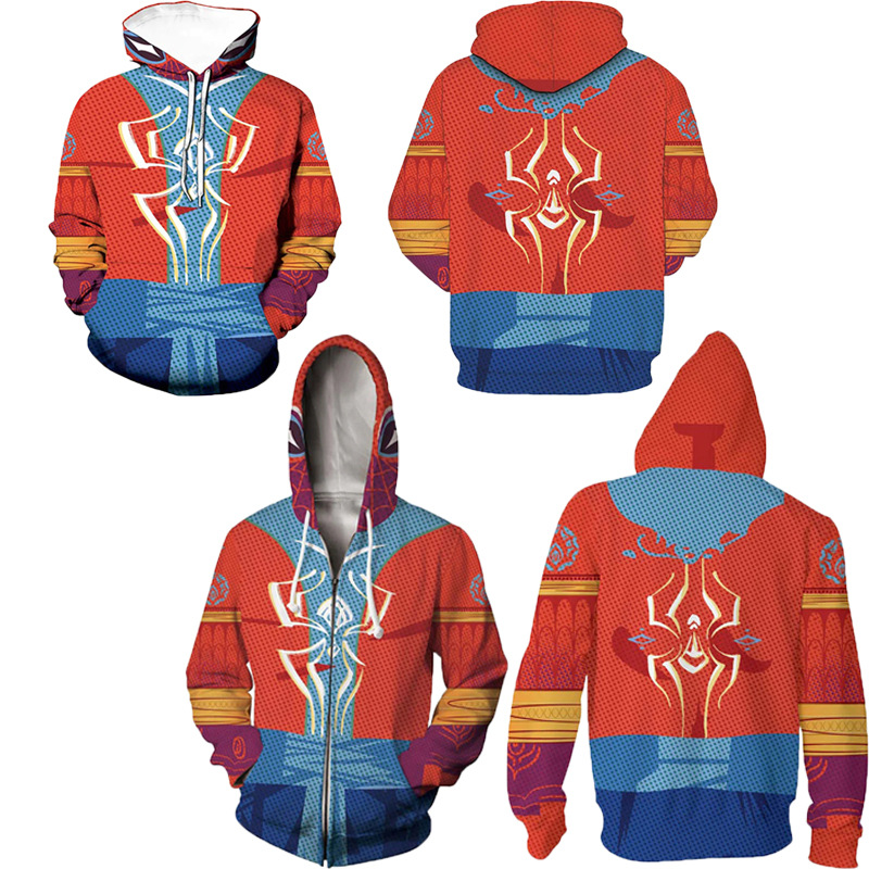 New Cross-Border Anime Cosplay of Spider-Man from American Comics: Across the Universe Peripheral Zipper 3D Digital Printed Hooded Sweatshirt
