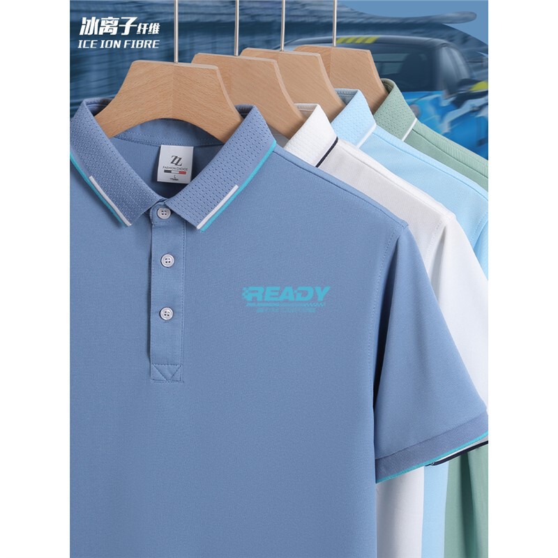 Customized Ice Silk Polo Shirt with Logo Printed for Esports Team, Karting Club T-Shirt, Workwear, Short-Sleeved Summer Men's