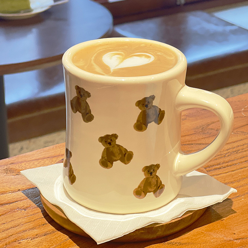 Taza de oso de crema francesa casera Taza de cerámica de mano taza de café de oficina de gran capacidad taza de agua