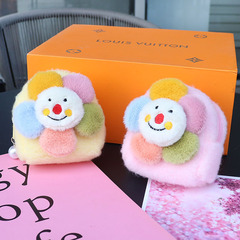 Cute cartoon plush colorful flower coin purse, 3D schoolbag-shaped headphone case, claw machine-themed small gift key holder for women