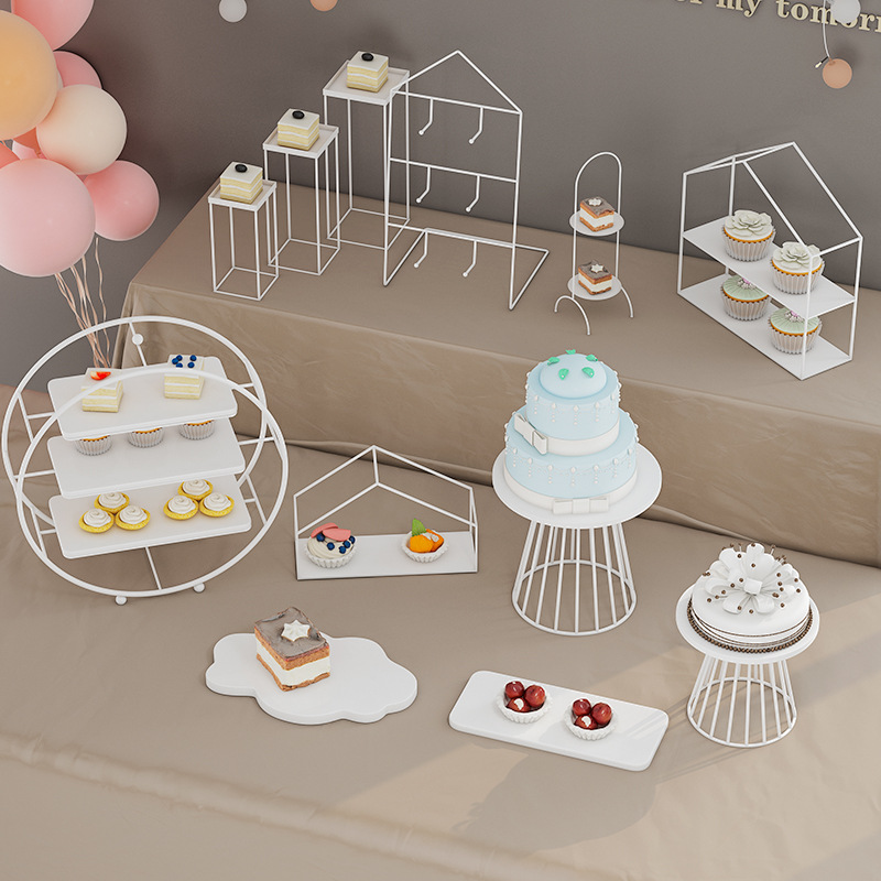 Decoración de mesa de postre simple mesa de postre estante soporte de exhibición decoración de pastelería bandeja de comida fría merienda stand té de la tarde
