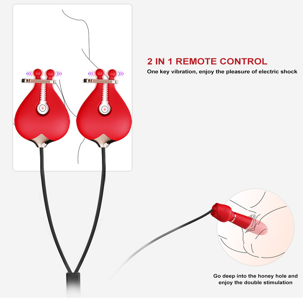 Rose Breast Clip Vibrator, Silicone Rose-Red Massager for Adults — detail image 7