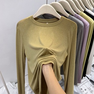 European soft waxy facial mask T-shirt women's slim stretch simple top 2025 spring Korean style long-sleeved inner bottoming shirt