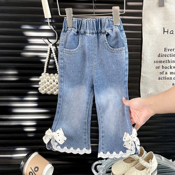 denim spring flared trousers girl's with bow