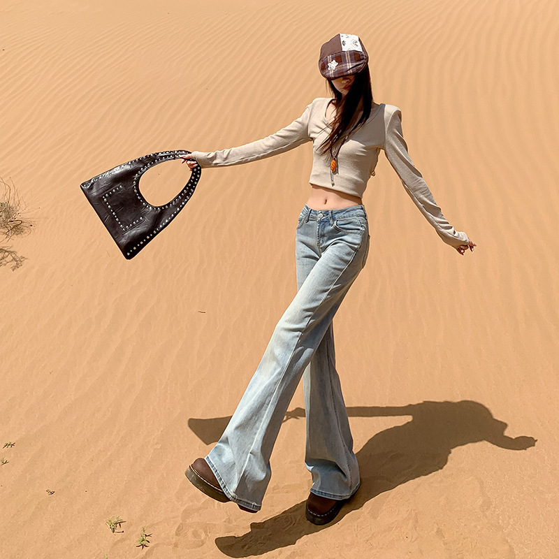 Muhanse 2026 Spring/Summer Light Blue Non-Fading Low-Waist Flared Jeans New Style Pants Black Denim Same Style