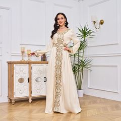 MT054 中東婦人服越境貿易イスラム教徒ローブ女性ロングスカート刺繍ドレスアバヤフリル