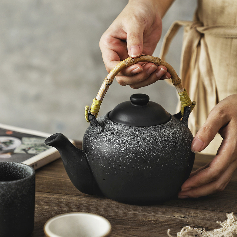 Large Belly Teapot, Japanese-Style Tea Brewing Pot, Household Ceramic Kung Fu Tea Set, Single Teapot, Handle Teapot, Coarse Pottery Tea Brewing
