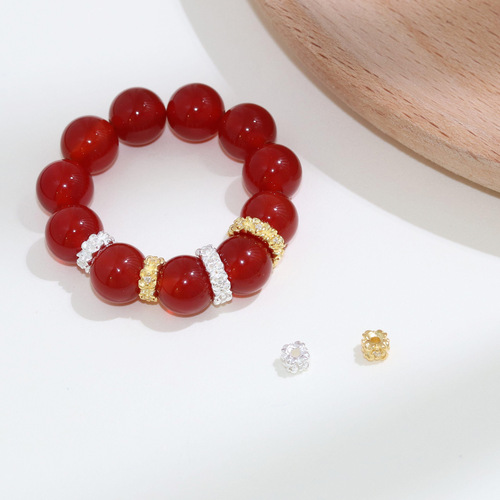 S925 sterling silver precision diamond spacer accessories DIY handmade crystal beaded bracelet gold plated wheel beads loose beads