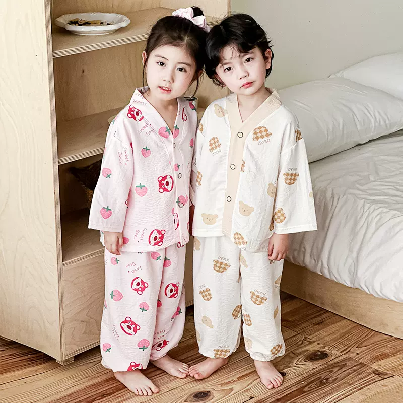 2025新薄款儿童家居服男女中大童睡衣套装云朵棉两件套空调服童装