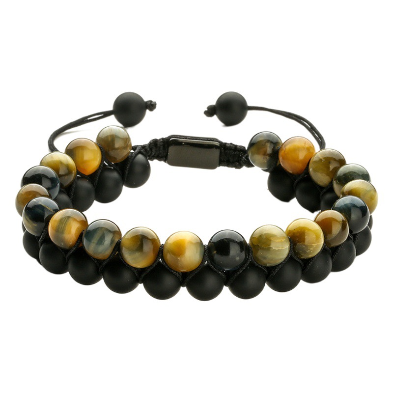 Amazon Venta caliente 8mm Tigre ojo Piedra Negro imán pulsera doble capa tejida Piedra Natural yoga pulsera de cuentas para hombres