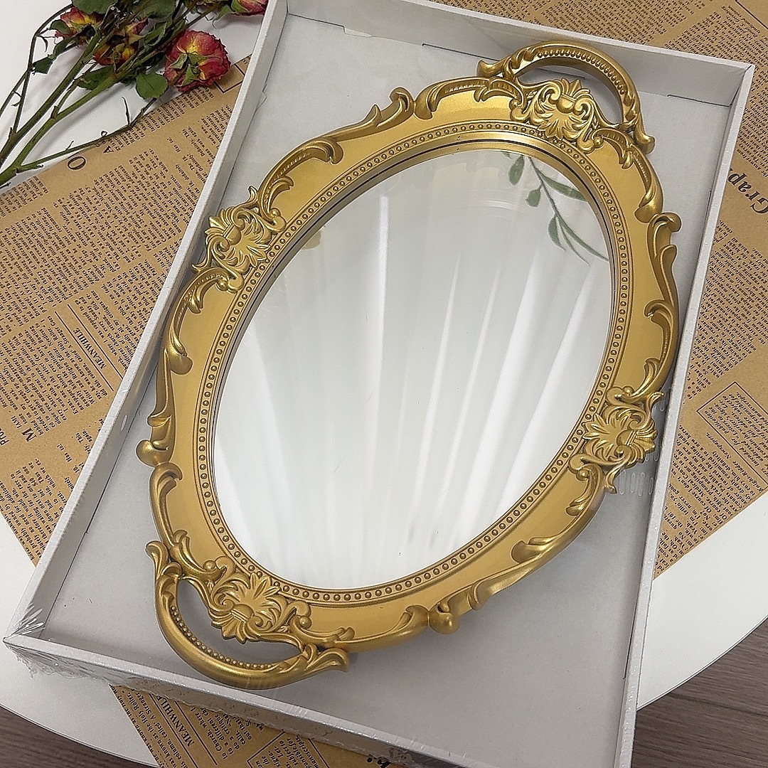 Retro retro de estilo europeo espejo de almacenamiento de la joyería tocador bandeja de la boda Internet celebridad foto accesorios decoración postre placa