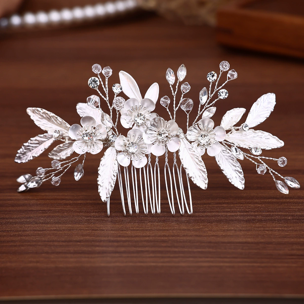Silver hair accessory for bride handmade, European style, Amazon, flowered