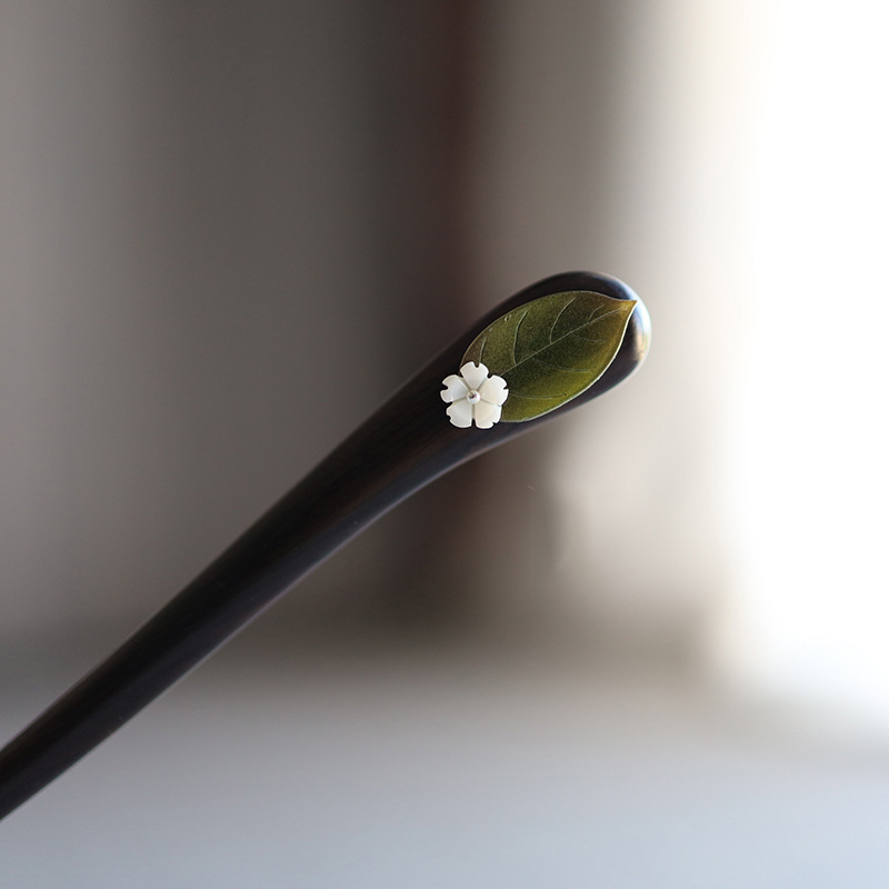 C02 그린리프 벚꽃나무 비녀 [천연흑단]