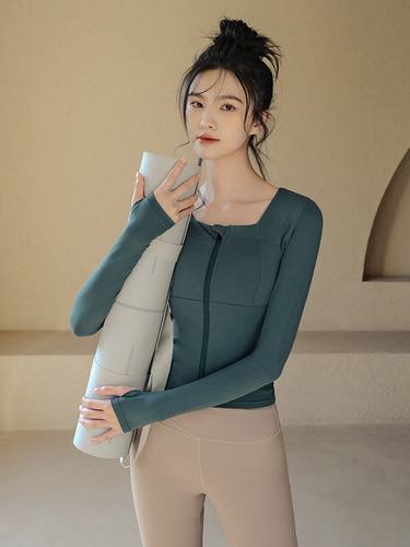 New Zipper Long-Sleeve Quick-Dry Slimming Yoga Fitness Running Top for Women