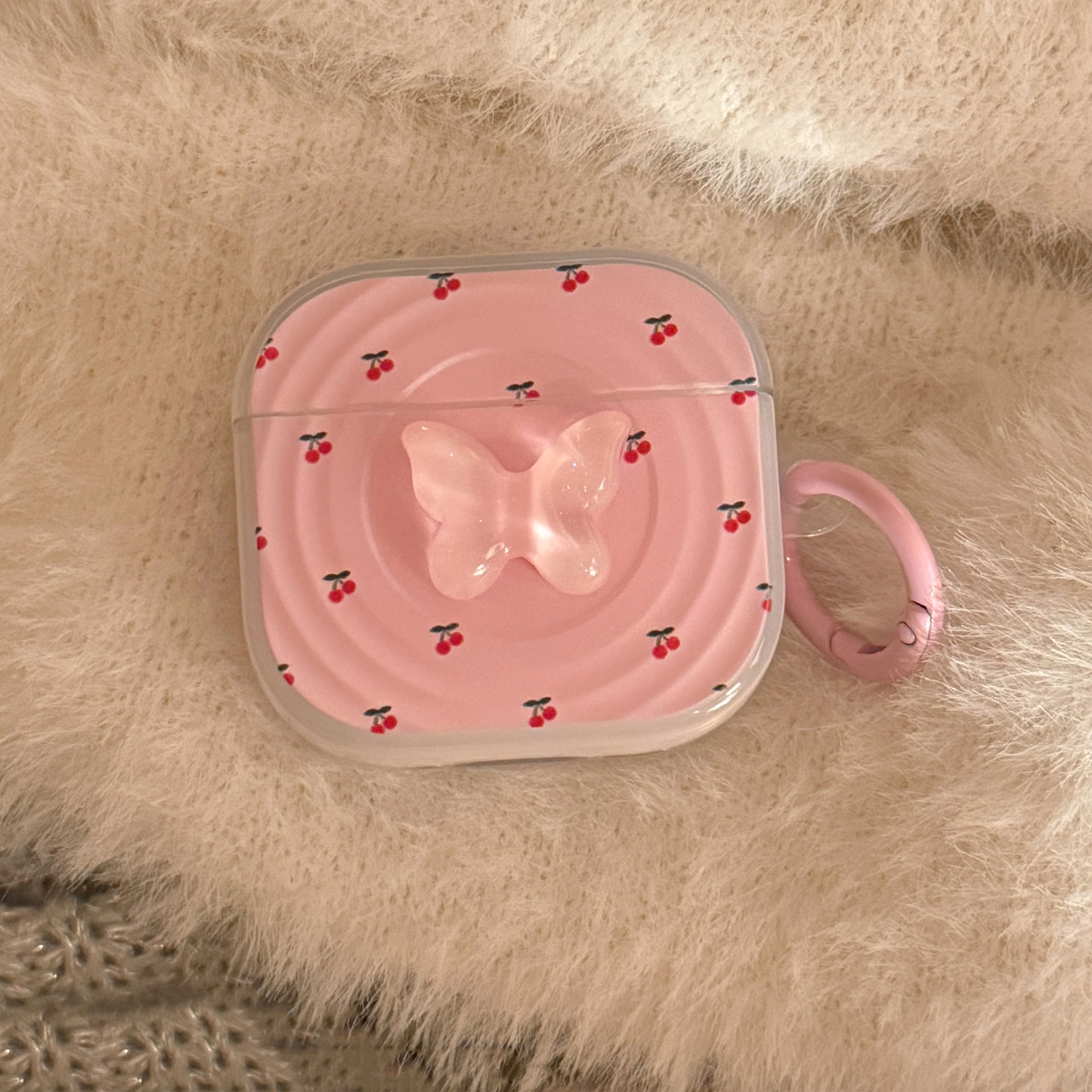 Anillo de cereza rosa para auriculares Airpods Pro 2 cubierta Bluetooth inalámbrico 4 generación 3 mariposas estéreo