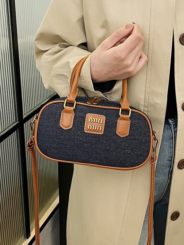 Bolsas de denim mujeres transfronterizas al por mayor nuevas bolsas de bolos portátiles de color de contraste tamaño de viaje de hombro