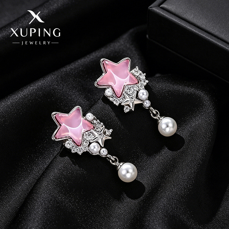 Xuping joyería dulce suave viento moca piedra simple pequeño fresco imitación de perlas perilla estrella auriculares al por mayor