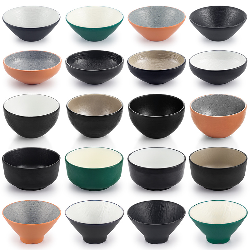 凯柏雅密胺小碗快餐连锁商用仿瓷塑料餐具双色树纹斗笠碗汤碗饭碗