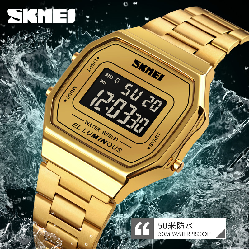 SKMEI Sudeste Asiático Venta caliente Moda Casual Square digital de moda los hombres impermeable deportes Correa acero reloj electrónico