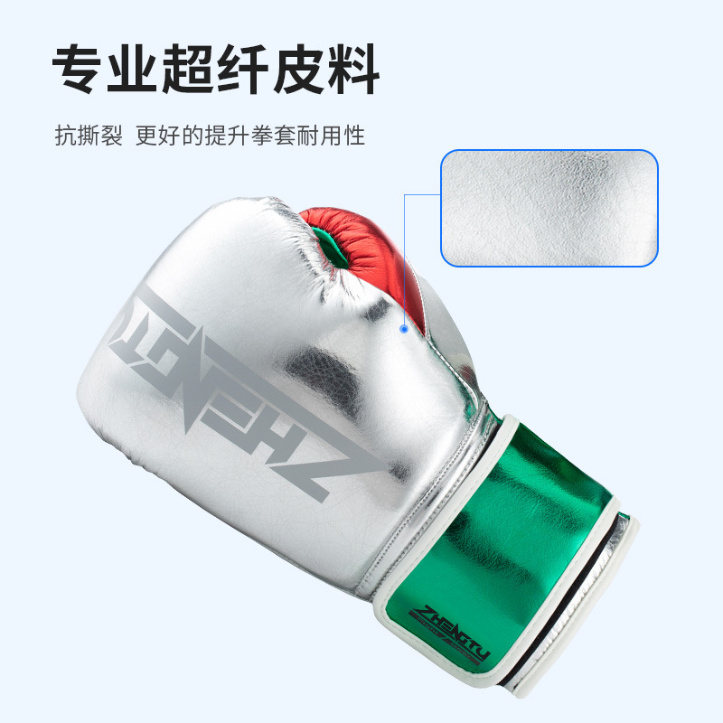 ZTTY al por mayor guantes de boxeo de microfibra competencia profesional forro de látex entrenamiento de cuero brillante guantes de fitness