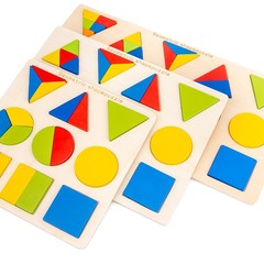 蒙氏兒童幾何形狀板配對等分認知拼板幼兒園教具立體拼圖木製玩具