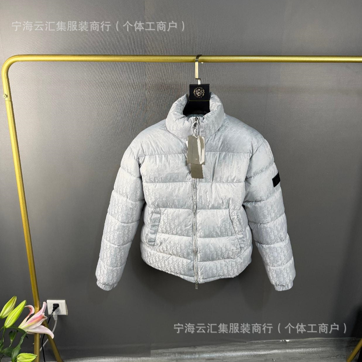 Cross-border trendy brand D's down jacket, stand collar, warm winter jacket, all-over printed waist drawstring, casual and versatile outer jacket 2