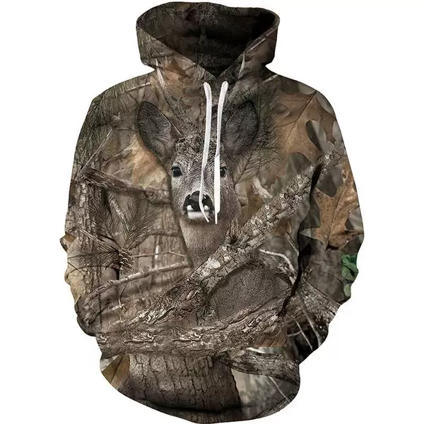 2024 Cross-Border Hot Style Aliexpress Temu3D Animal Print Maple Leaf Pine Camouflage Hoodie Men's Hunting Cool