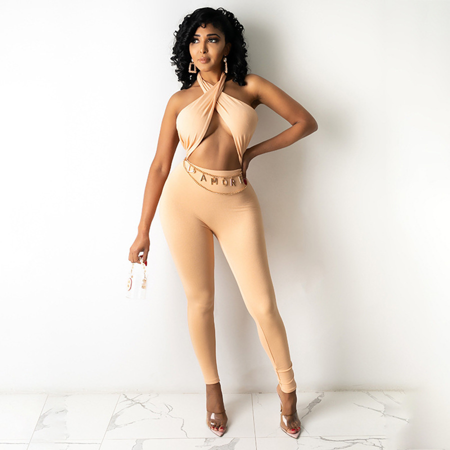 women's open back halter solid color high waist tight-fitting jumpsuit nihaostyles clothing wholesale NSXPF73929
