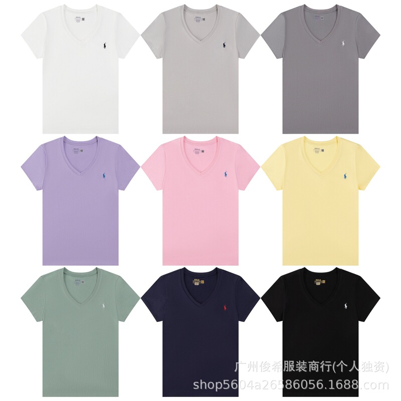 Scan the Qr Code to Purchase High-Quality Cross-Border 26Ss Women's Slim-Fit Summer Solid Color V-Neck Casual Short-Sleeve T-Shirt with Pony Embroidery Scan the Qr Code to Purchase High-Quality Cross-Border 26Ss Women's Slim-Fit Summer Solid Color V-Neck Casual Short-Sleeve T-Shirt with Pony Embroidery