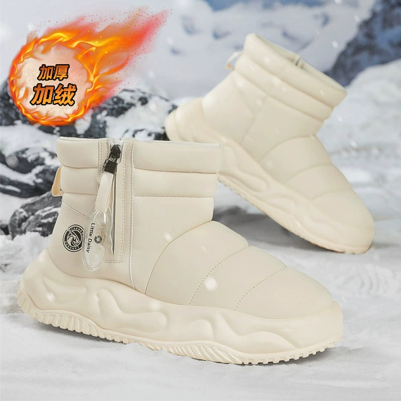 Зимние новые мужские высокие бархатные снежные сапоги с толстым дном увеличенные боковые молнии теплые наружные холодные хлопчатобумажные ботинки мужская обувь