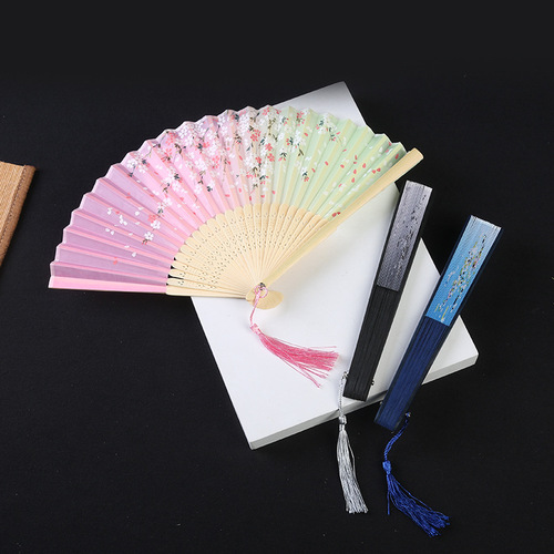 Chinese style classical folding fan Japanese style cherry blossom small fan ancient style folding fan animation women's children's dance fan summer