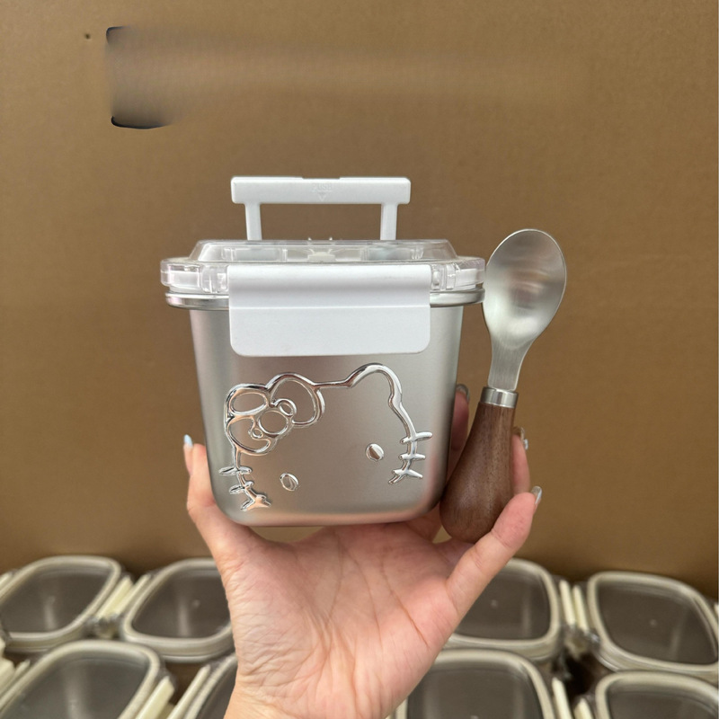 哈喽kitty保鲜盒饭盒微波炉加热304不锈钢食品级手提水果便当盒子|undefined