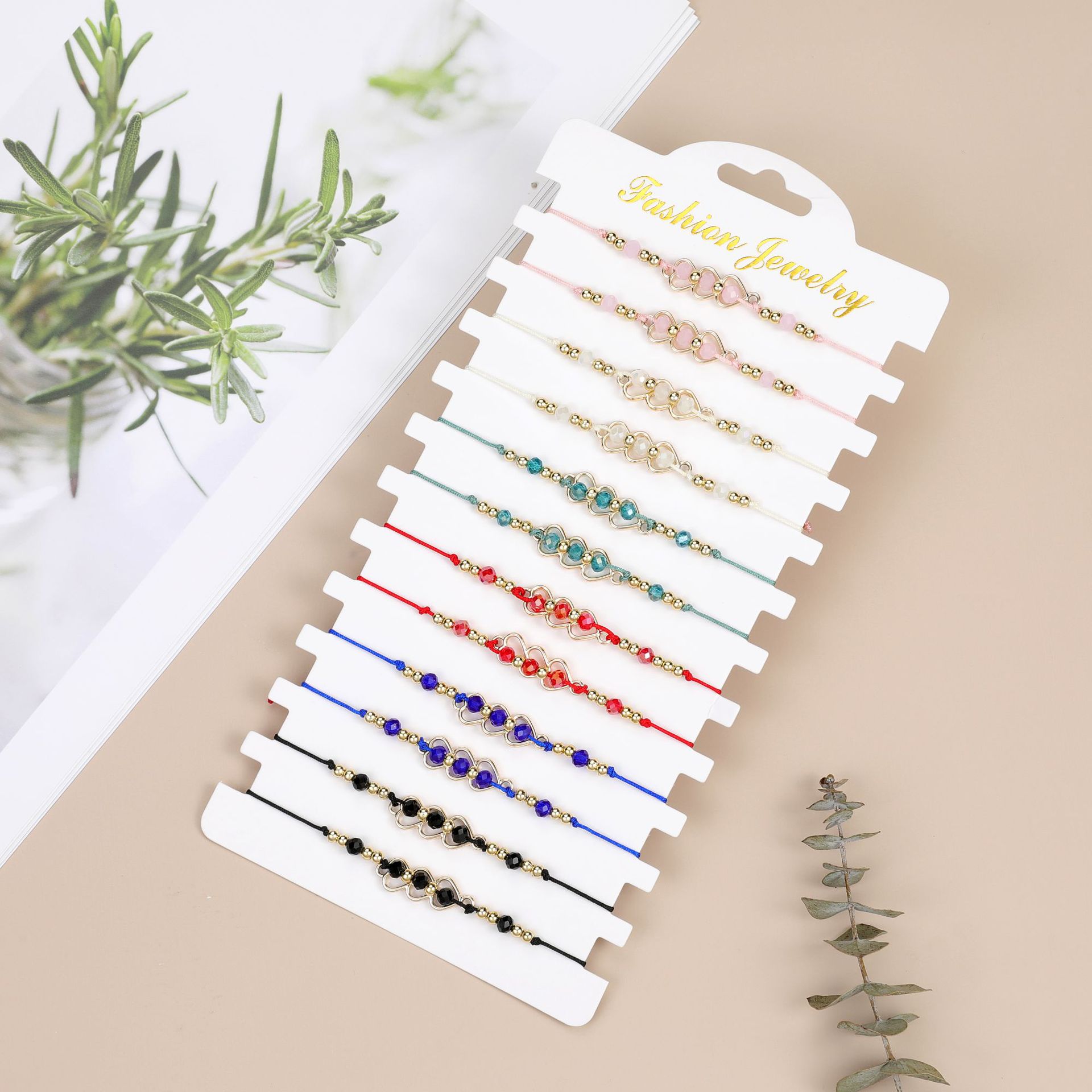 Daily Occasion Simple Style Heart Shape Beaded Alloy Rope Knitting Women's Bracelets