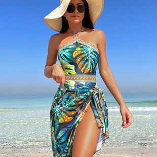 New Casual Halterneck Two-Piece Swimsuit for Women, Conservative Tight One-Piece Skirt, European and American Fashion Swimsuit for Women, Foreign Trade
