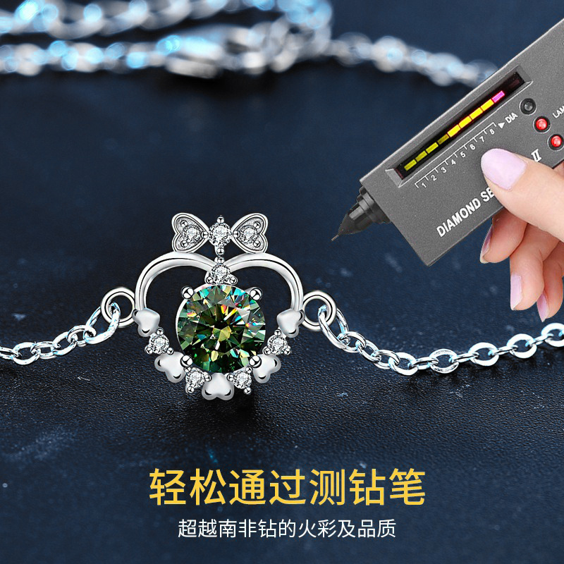 Colorido moissanite pulsera para niñas luz lujo exquisito 925 plata esterlina 50 puntos verde diamante pulsera encantadora soporte vacío