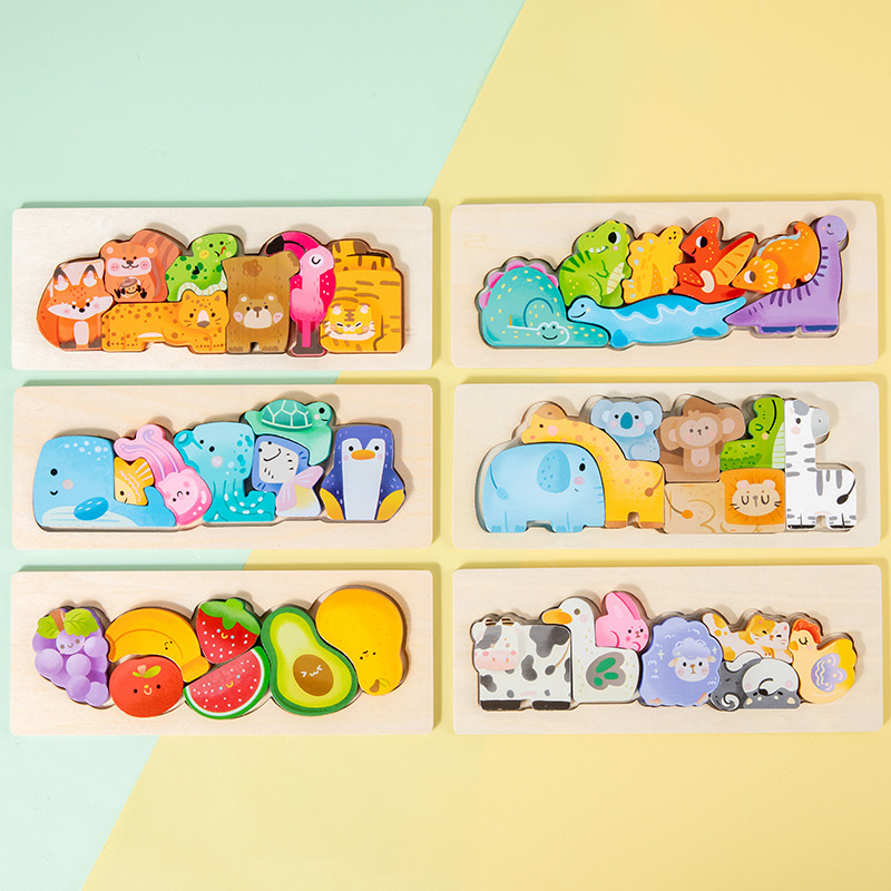 Madera para niños animales padres-hijos puzzle tridimensional bloques de construcción puzzle bebé puzzle de madera ayuda de enseñanza temprana juguetes de puzzle
