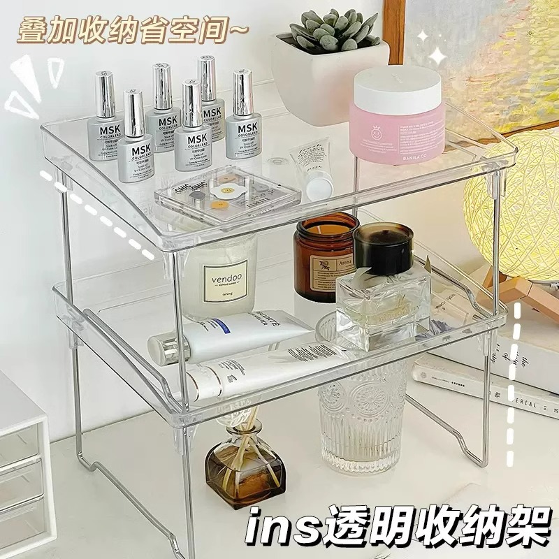 Folding Storage Rack Office Desktop Multi-layer Transparent Storage Rack Ins-style Acrylic Dormitory Table Double-layer