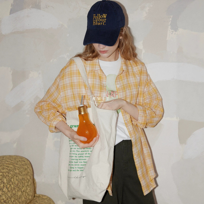 BML [Fang Yu Man Zhang] Vibrant Orange Plaid Shirt Japanese Style Casual Loose Sun-Protective Long Sleeve Women's Shirt