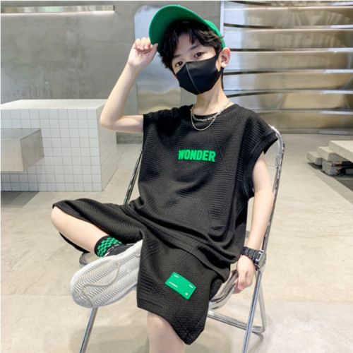 Summer boys' suits, summer clothes,  new style, medium and large children's loose sleeveless tops, five-quarter pants, fashionable two-piece sets