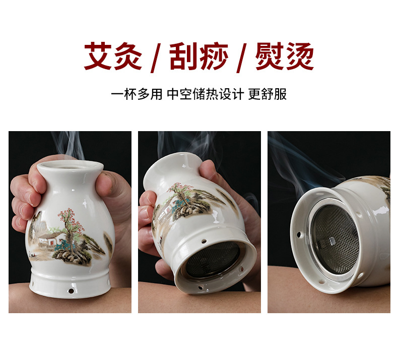 Ceramic Moxibustion Cup Massage Jar Multi-Function Warming Therapy Device for Home Body Care quality and texture