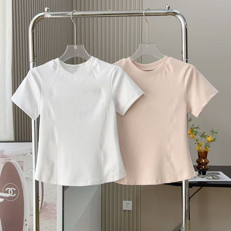 2026 Summer Feijia Women's New Knitted Short-Sleeve Knitted Letter T-Shirt Casual Versatile Y0073