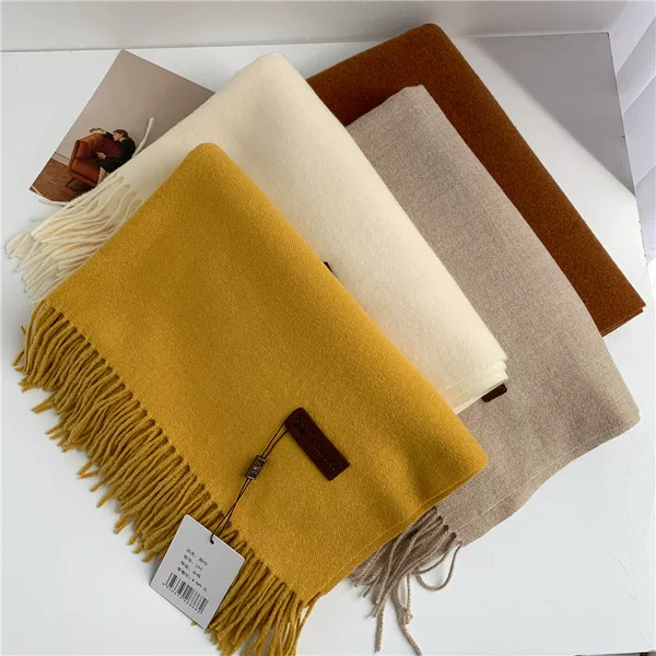 New Gerunsi 300g Pure Color Tassel Scarf for Women Winter Korean Style Thickeneded Warm Imitation Cashmere Shawl Cross-Border