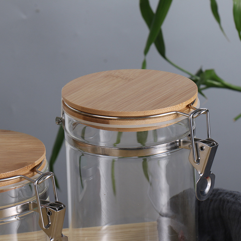 Hebilla de acero inoxidable frasco de almacenamiento de vidrio a prueba de humedad espesado vidrio de borosilicato botella sellada frasco de almacenamiento de grano