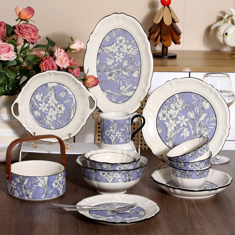 French-Style Reis Fragrant Snow Orchid Bowl and Plate Set for Home Use, High-Value Ceramic Bowls and Plates, Housewarming Gift, High-End Light Luxury Dining French-Style Reis Fragrant Snow Orchid Bowl and Plate Set for Home Use, High-Value Ceramic Bowls and Plates, Housewarming Gift, High-End Light Luxury Dining
