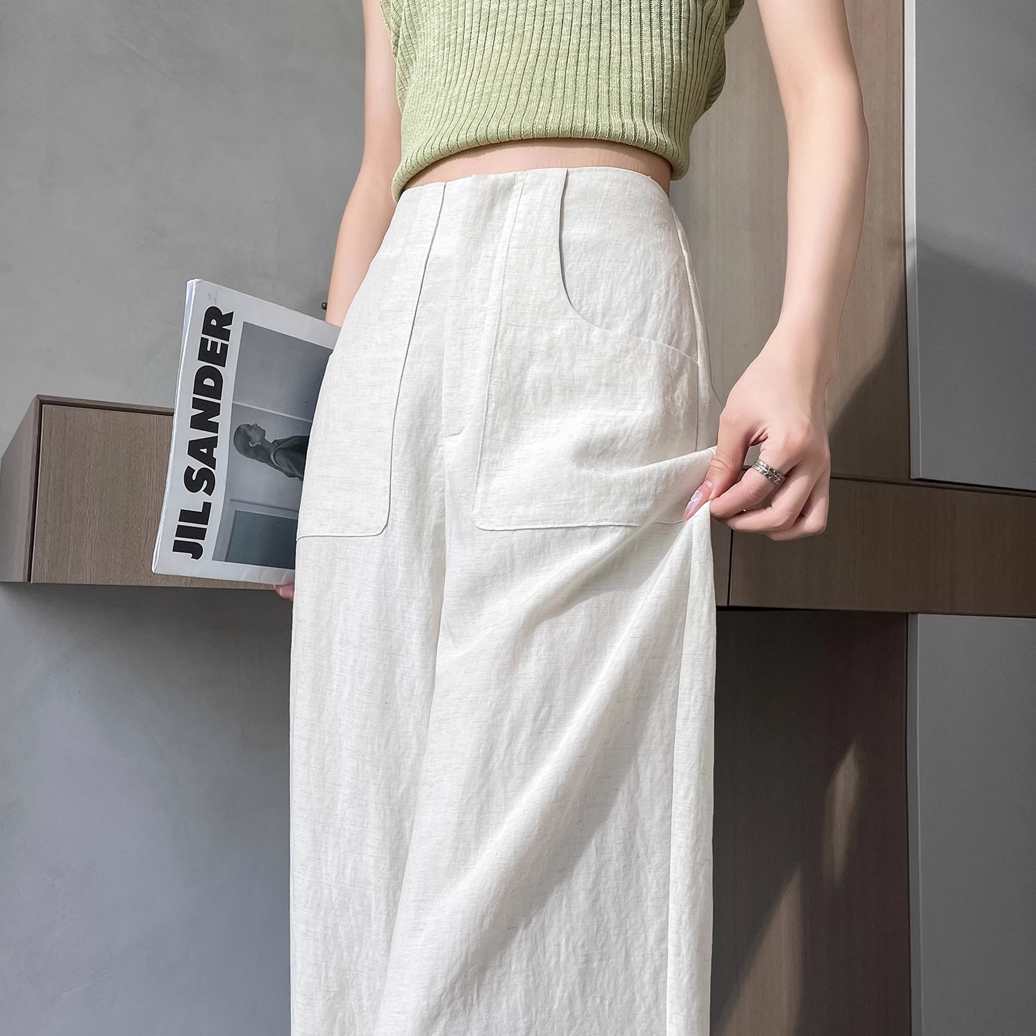 Pantalones de piernas largas de algodón de cintura alta sueltos para mujeres 2025 nuevo verano delgado pequeño lino casual pantalones rectos